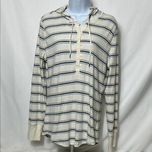 Lauren Ralph Lauren Women’s Size Large White Blue Striped Hooded Cotton Shirt